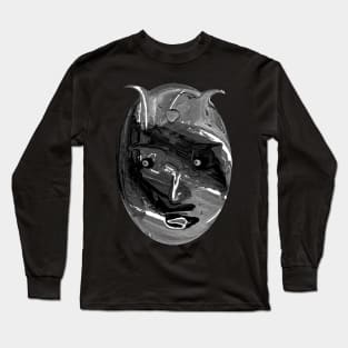 Black And White Young Devil Head Long Sleeve T-Shirt